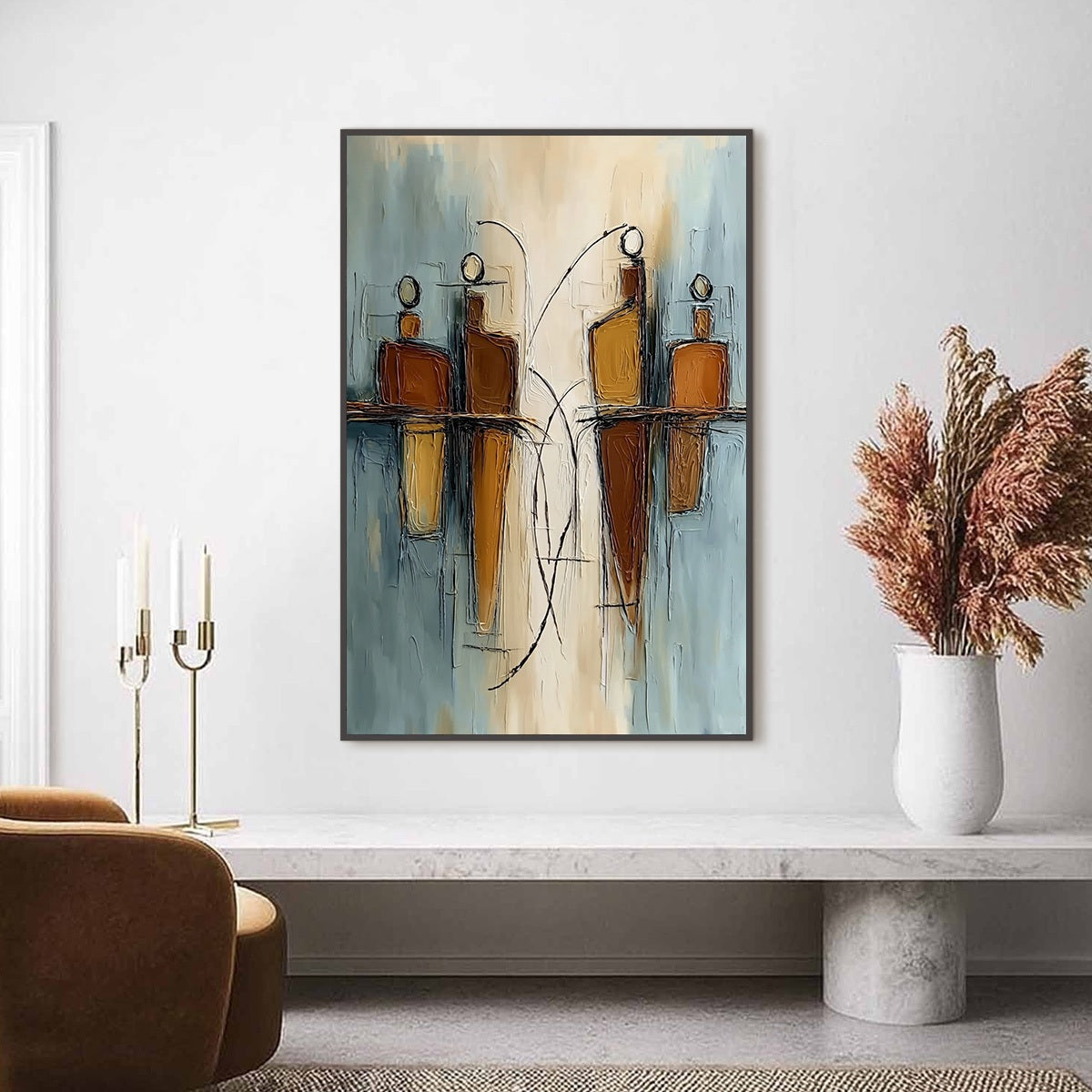 Convergence: Vertical Textured Abstract Oil Painting for Walls