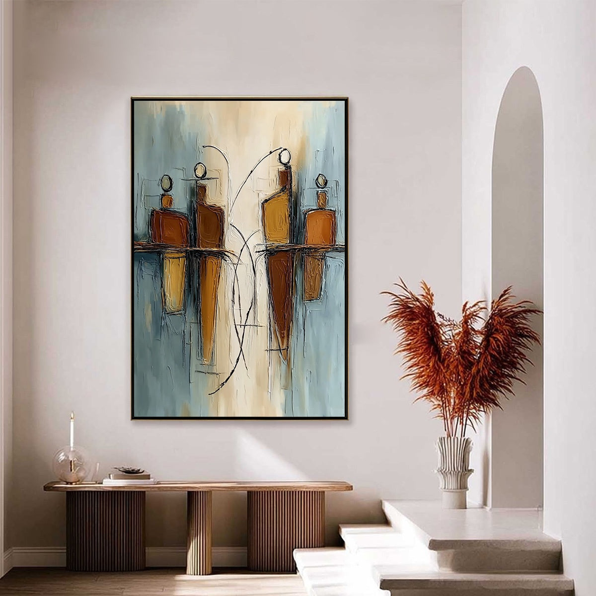 Convergence: Vertical Textured Abstract Oil Painting for Walls