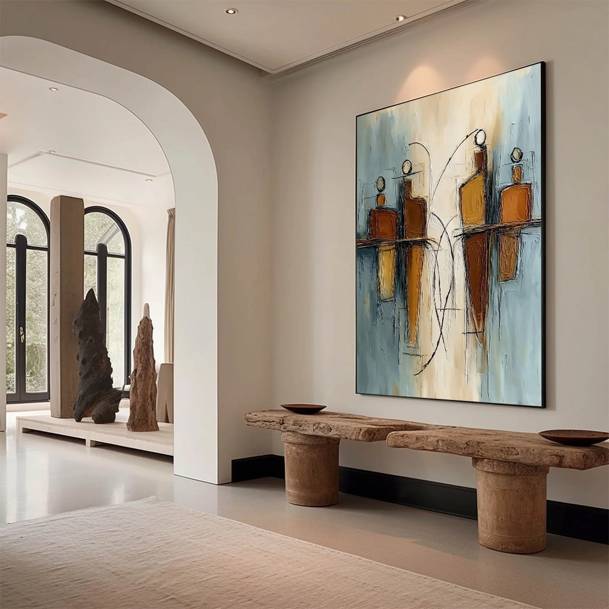 Convergence: Vertical Textured Abstract Oil Painting for Walls