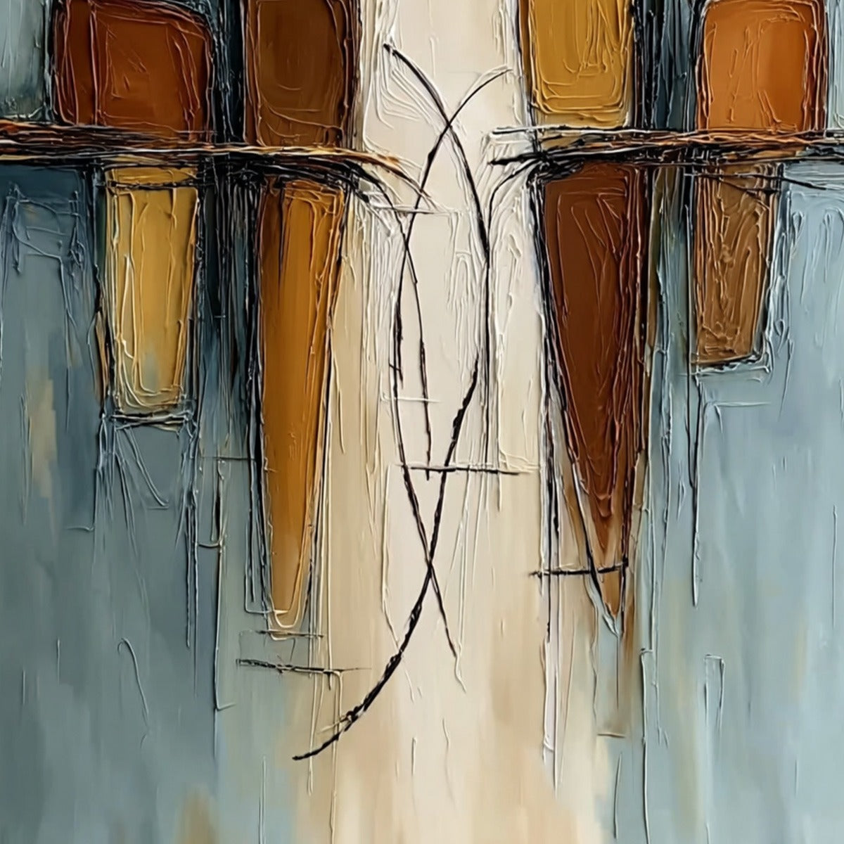 Convergence: Vertical Textured Abstract Oil Painting for Walls