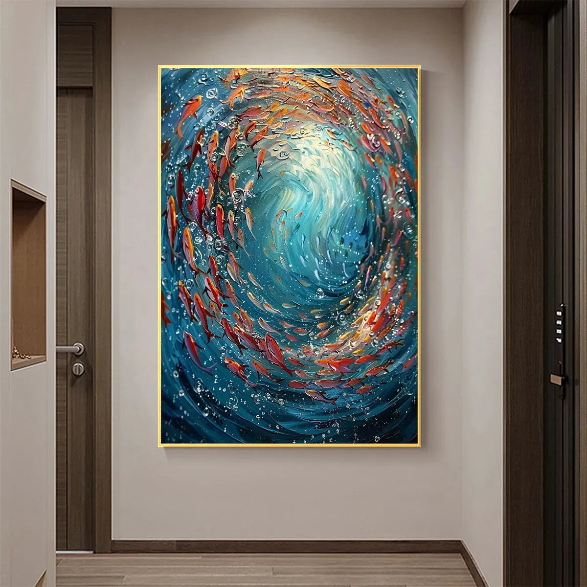 Coral Dance: Vibrant Underwater Fish Oil Painting on Canvas