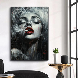 Crimson Muse: Vertical Portrait Oil Painting Canvas Wall Art