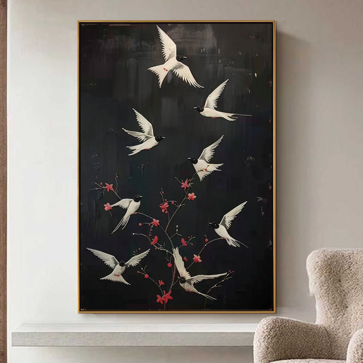 DANCING IN THE DARK: Beaded Birds and Blossoms Artwork