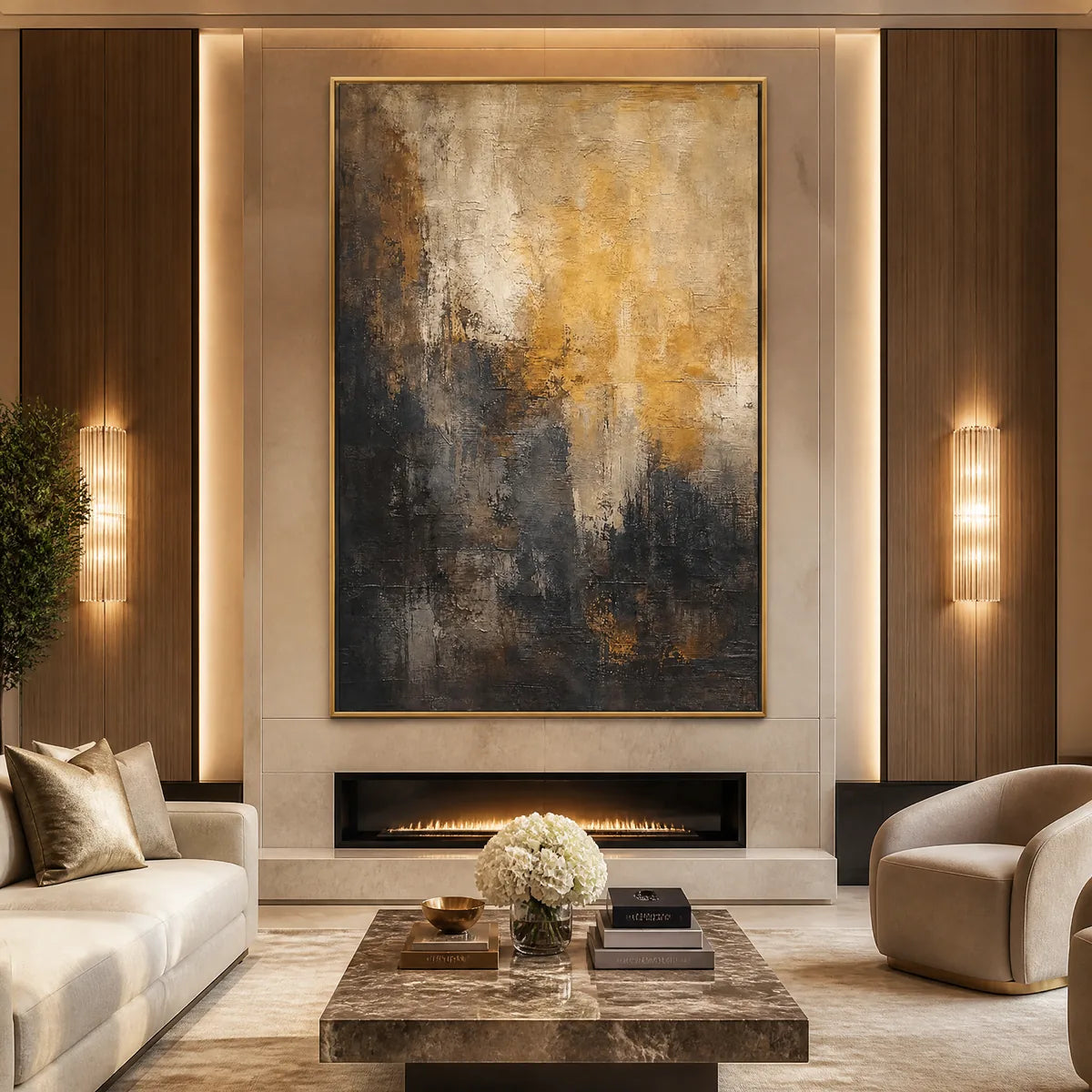 DARK EMBER RISE: Dark Gold Vertical Abstract