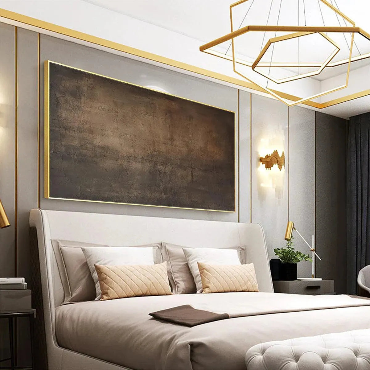 Dark Brown Textured Landscape by Liam O'Connell. Minimalist oil painting in brown hues within a black frame, for wall art.