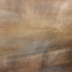Dark Brown Textured Landscape by Liam O'Connell. Minimalist oil painting in brown hues within a black frame, for wall art.