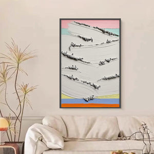Original heavy texture abstract oil painting 'DAWNBREAK' with pastel sunrise colors.