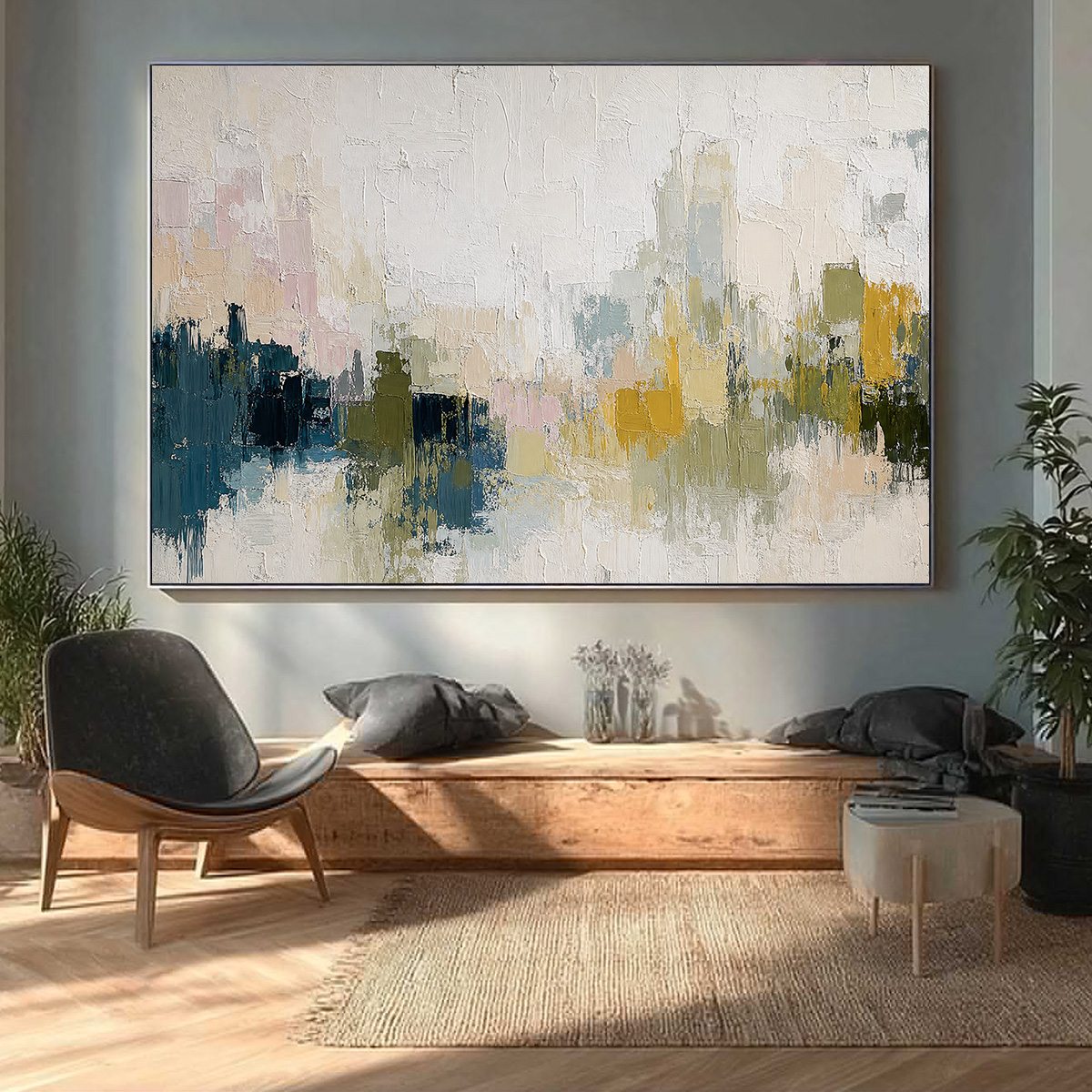 DAWN'S EMBRACE: Textured Impasto Abstract Cityscape Painting