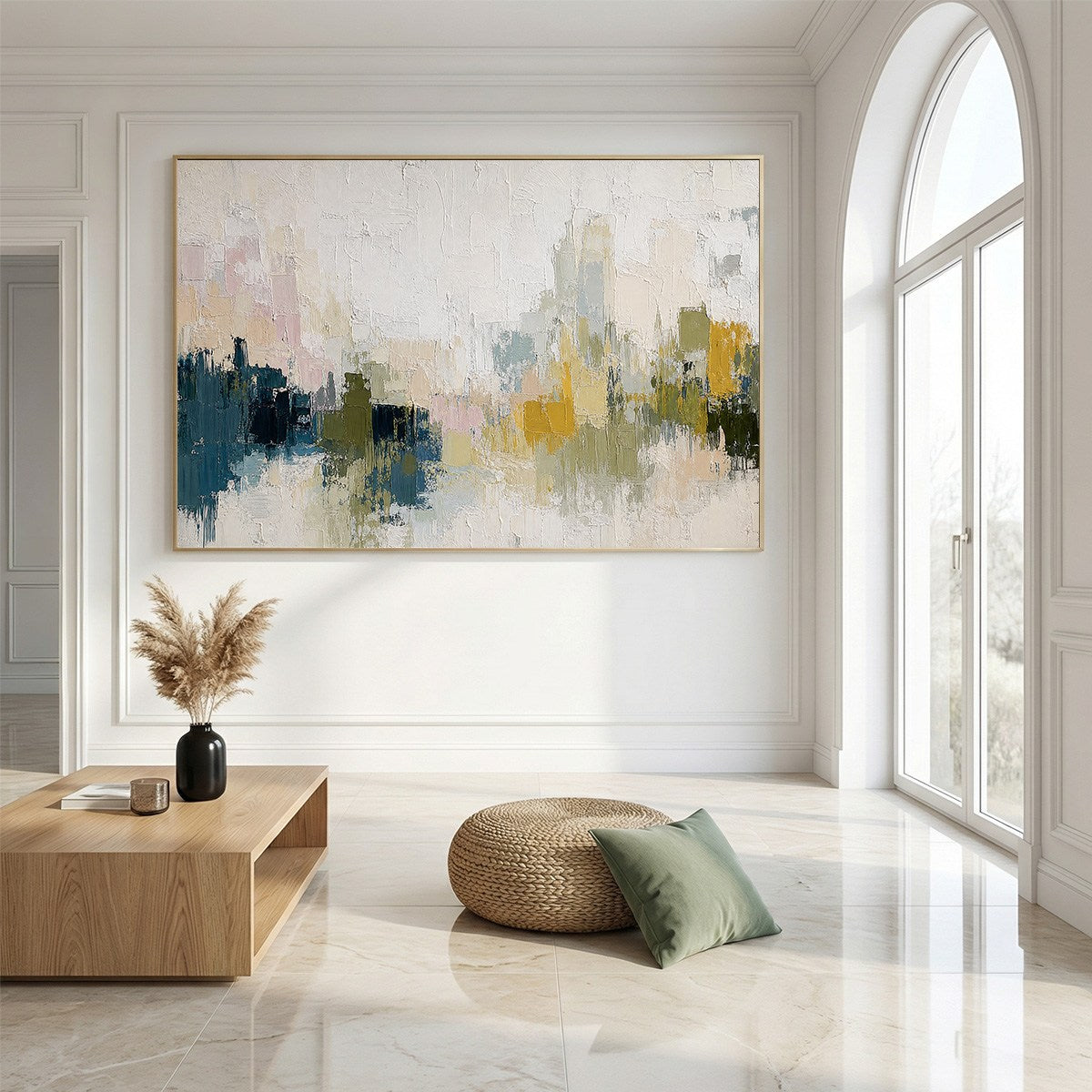 DAWN'S EMBRACE: Textured Impasto Abstract Cityscape Painting