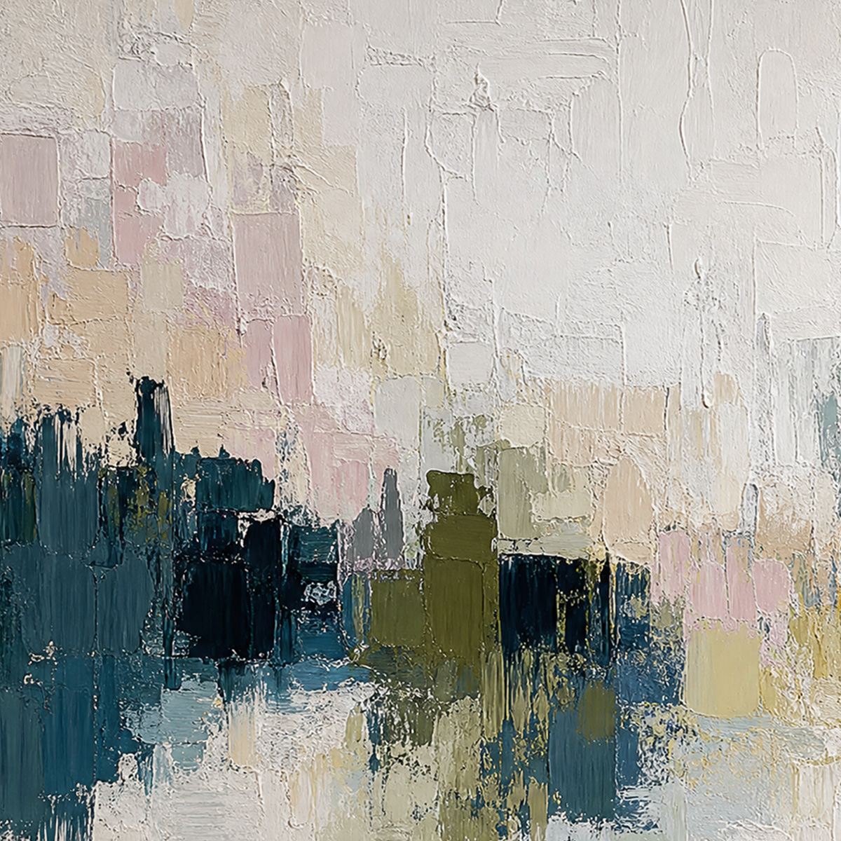 DAWN'S EMBRACE: Textured Impasto Abstract Cityscape Painting