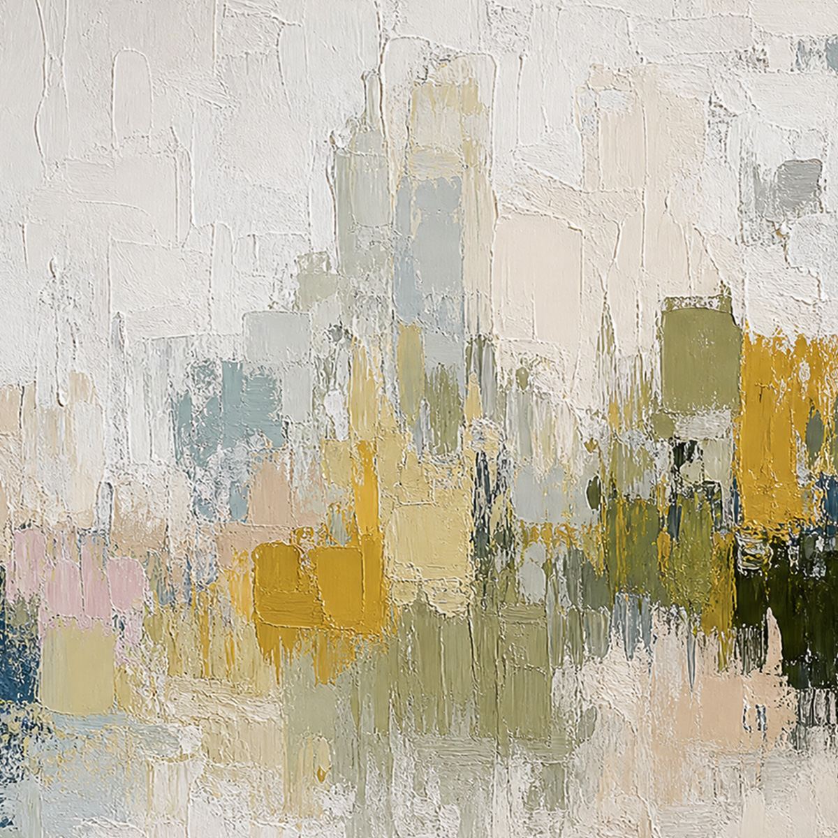 DAWN'S EMBRACE: Textured Impasto Abstract Cityscape Painting