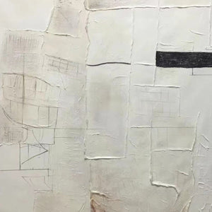 Deconstructed Plans: Original Textured Minimalist Abstract Oil Painting - Square White Black Architectural Wall Art