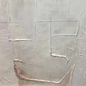 Deconstructed Plans: Original Textured Minimalist Abstract Oil Painting - Square White Black Architectural Wall Art