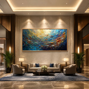UNDERWATER VIBRANCE displayed in a refined hotel lobby.