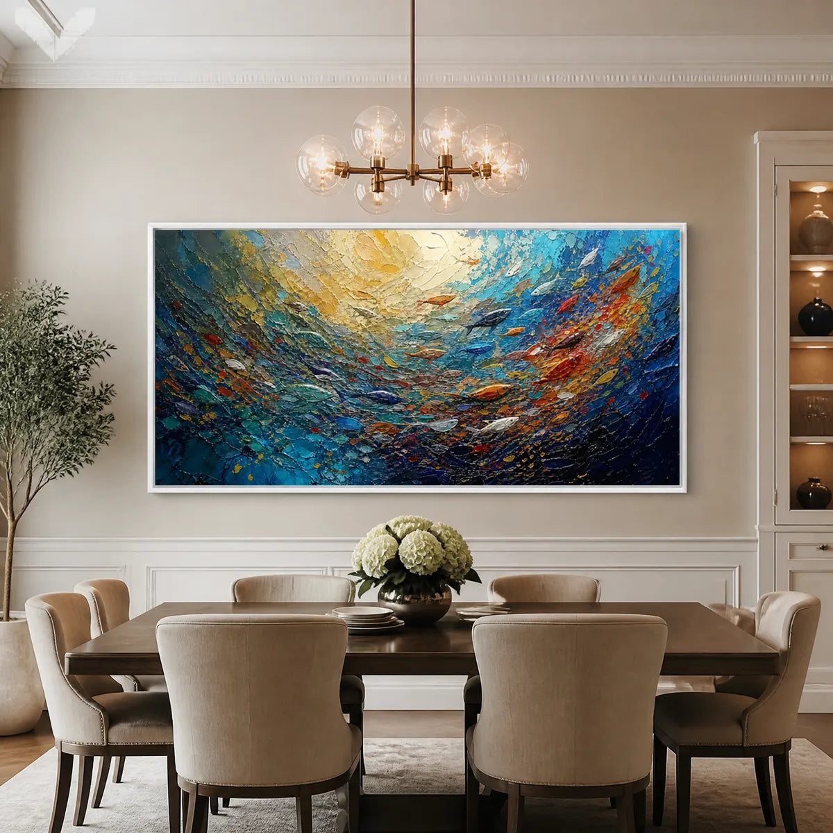 UNDERWATER VIBRANCE displayed in a refined dining room.