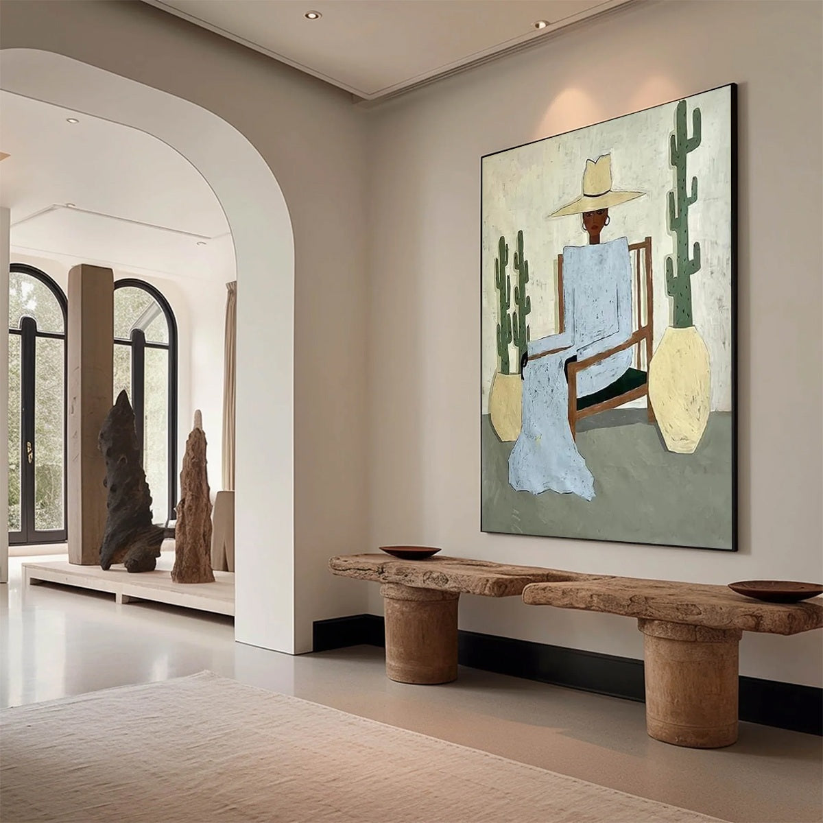 DESERT POISE: Minimalist Figurative Portrait Oil Painting