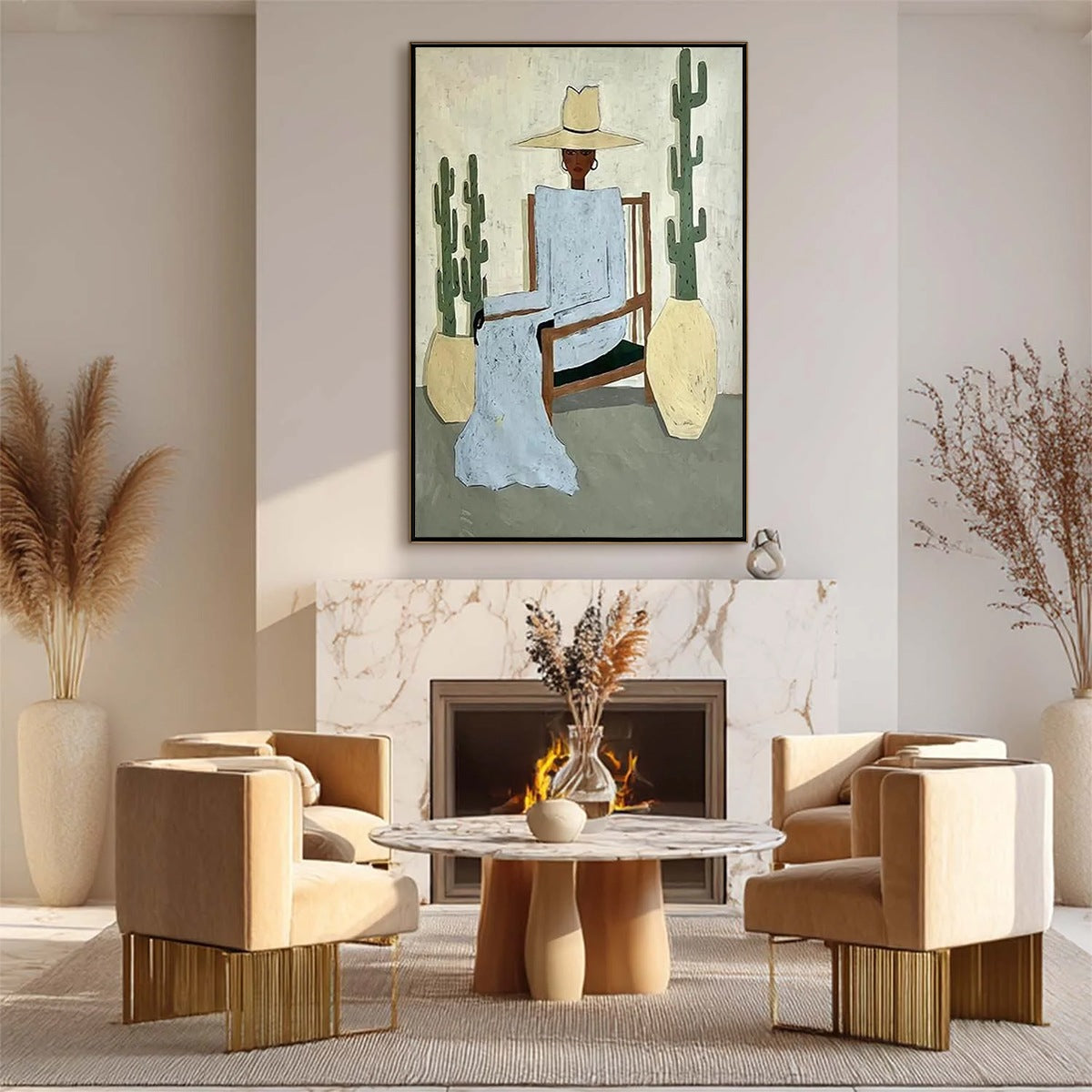 DESERT POISE: Minimalist Figurative Portrait Oil Painting