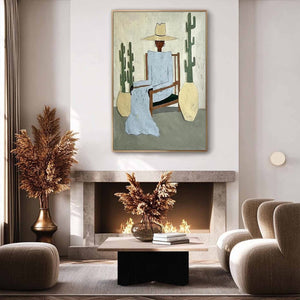 DESERT POISE: Minimalist Figurative Portrait Oil Painting
