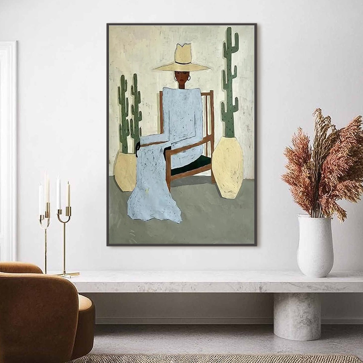 DESERT POISE: Minimalist Figurative Portrait Oil Painting