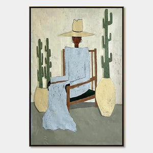 DESERT POISE: Minimalist Figurative Portrait Oil Painting