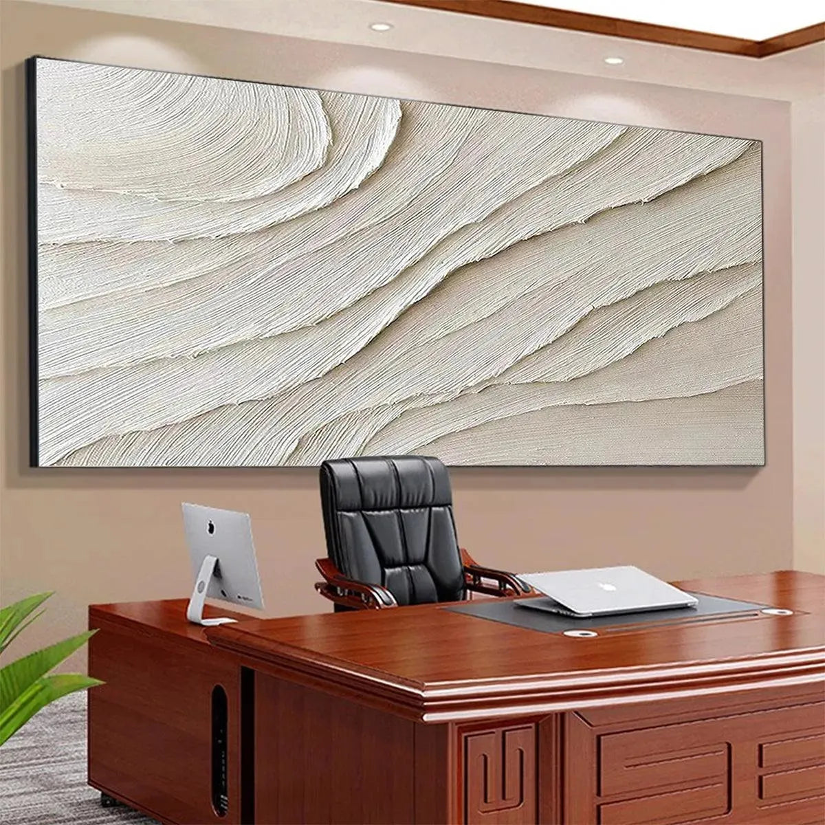DESERT FLOW beige abstract minimalist textured painting for living room by Isabella Rossi.