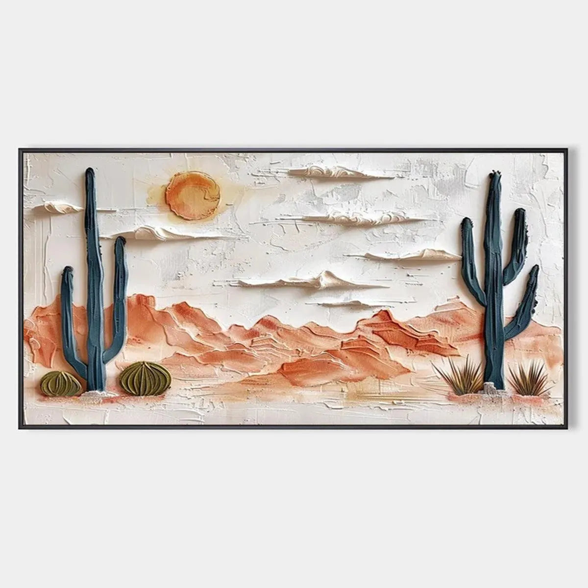 Textured Desert Landscape Painting, Impasto Wall Art, Horizontal Canvas, Southwestern Decor