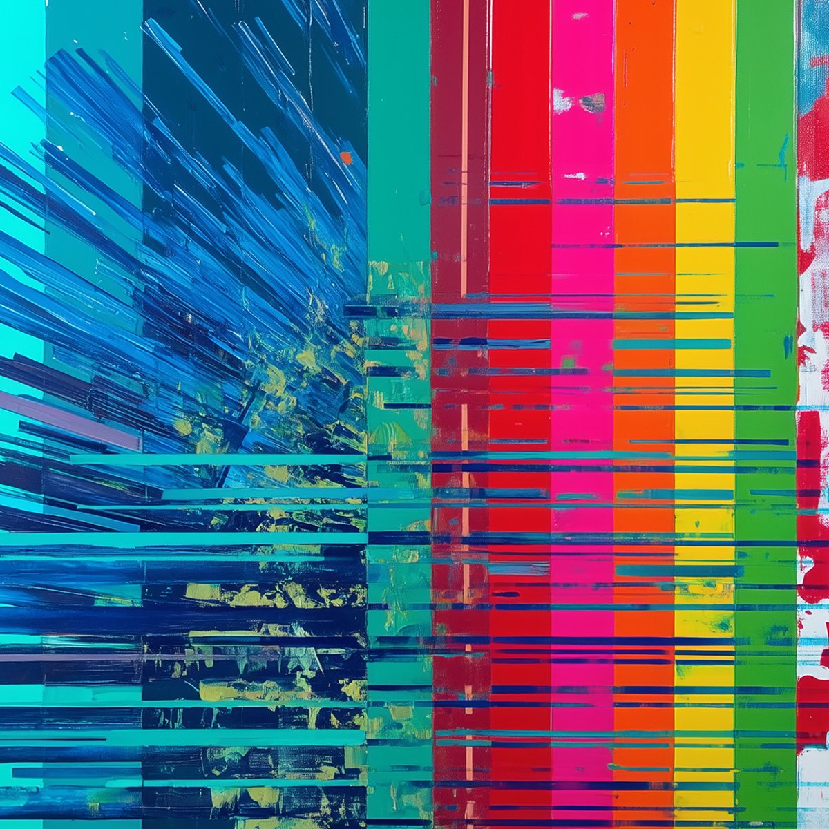 DIGITAL DAWN: Vibrant Abstract Modern Oil Painting