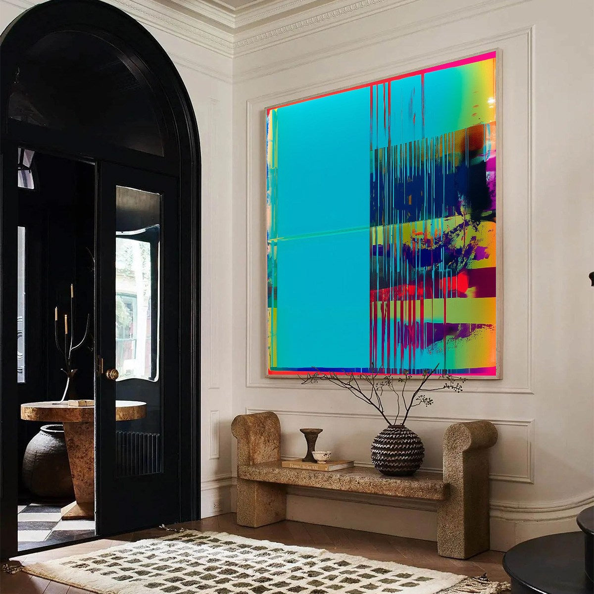 DIGITAL INTERRUPTION: Vibrant Abstract Glitch Art Oil Painting