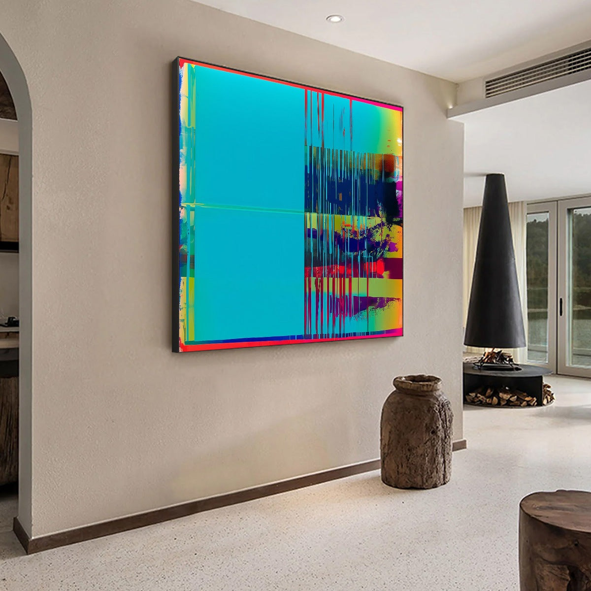 DIGITAL INTERRUPTION: Vibrant Abstract Glitch Art Oil Painting