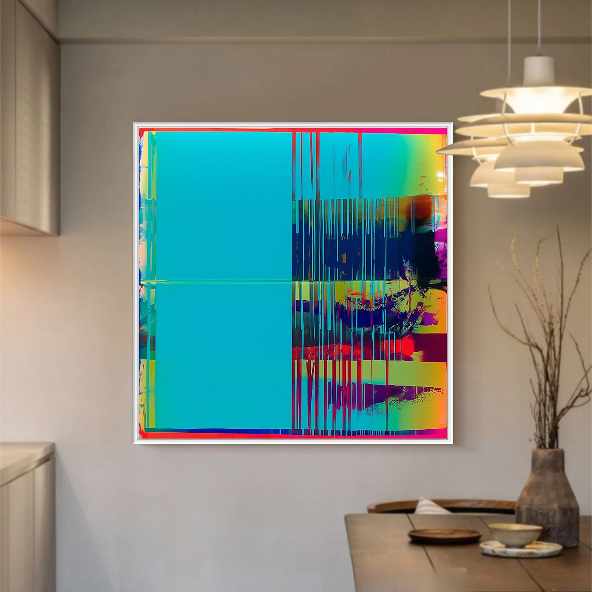DIGITAL INTERRUPTION: Vibrant Abstract Glitch Art Oil Painting