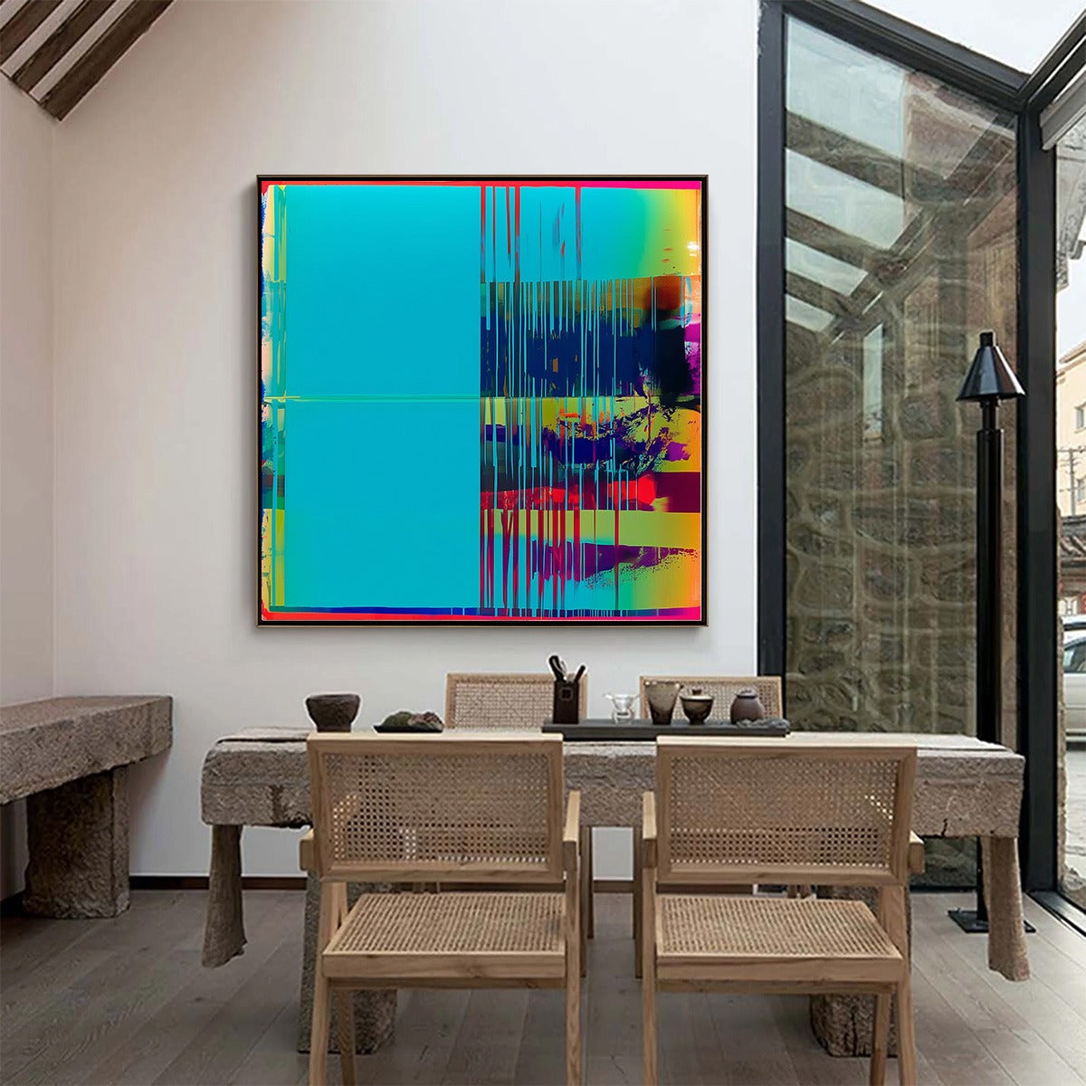 DIGITAL INTERRUPTION: Vibrant Abstract Glitch Art Oil Painting