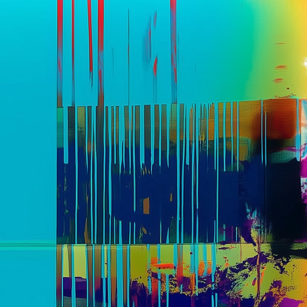 DIGITAL INTERRUPTION: Vibrant Abstract Glitch Art Oil Painting