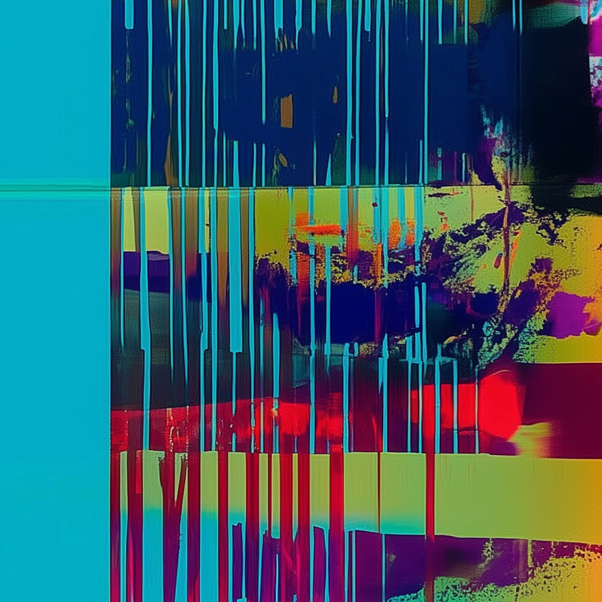 DIGITAL INTERRUPTION: Vibrant Abstract Glitch Art Oil Painting