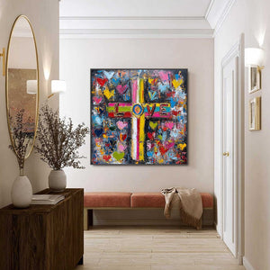 DIVINE EMBRACE: Colorful Textured Abstract Painting of Love and Faith