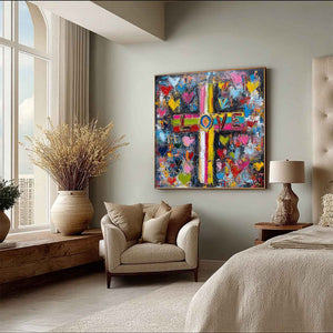 DIVINE EMBRACE: Colorful Textured Abstract Painting of Love and Faith