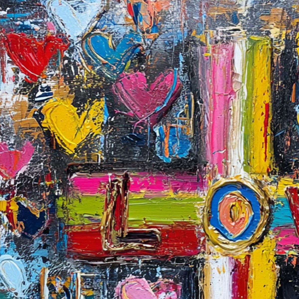 DIVINE EMBRACE: Colorful Textured Abstract Painting of Love and Faith