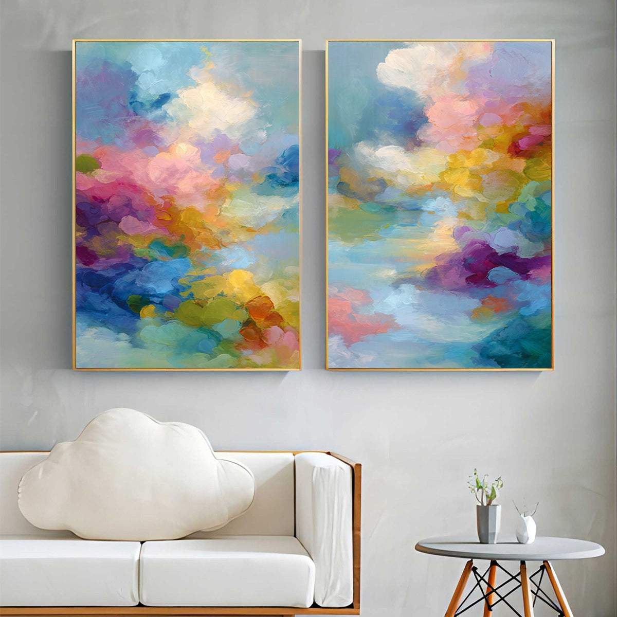 DREAMSCAPE MELODY: Colorful Abstract Cloudscape Painting Set of 2