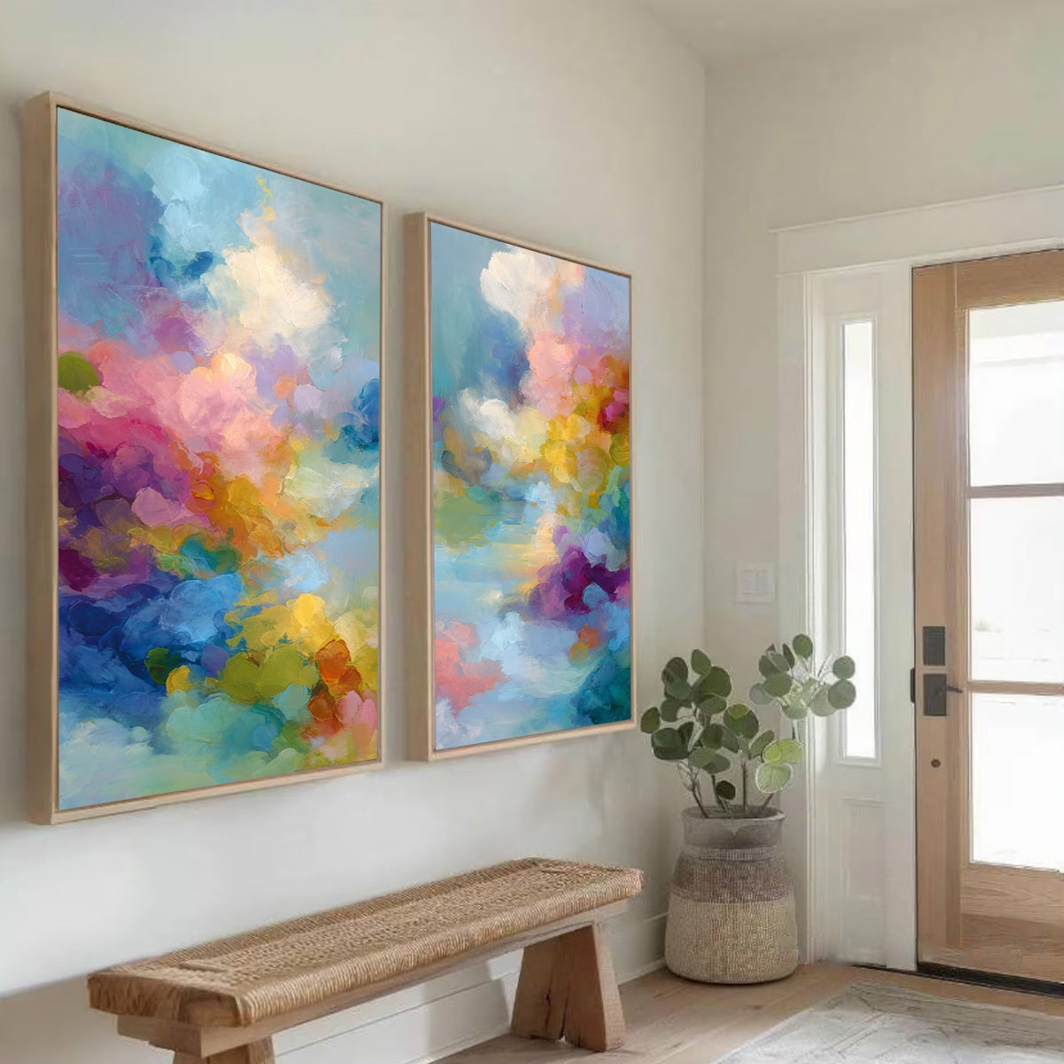 DREAMSCAPE MELODY: Colorful Abstract Cloudscape Painting Set of 2