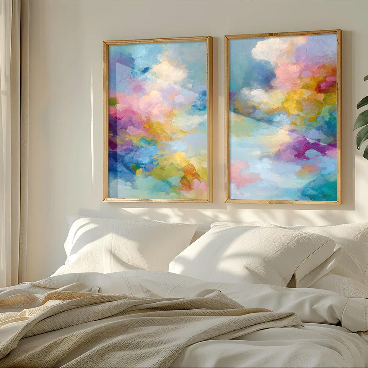 DREAMSCAPE MELODY: Colorful Abstract Cloudscape Painting Set of 2