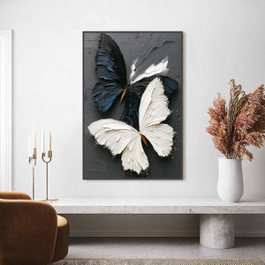 DUALITY: Textured Impasto Black and White Butterfly Painting