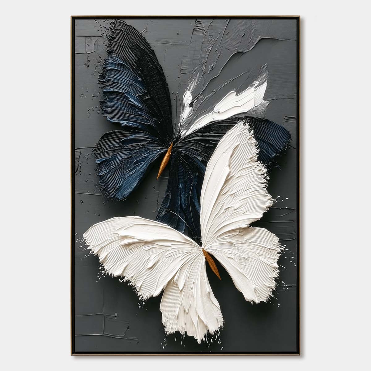 DUALITY: Textured Impasto Black and White Butterfly Painting