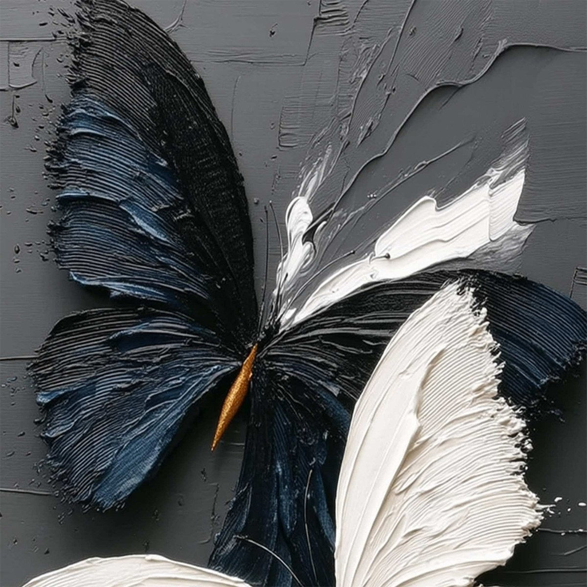 DUALITY: Textured Impasto Black and White Butterfly Painting