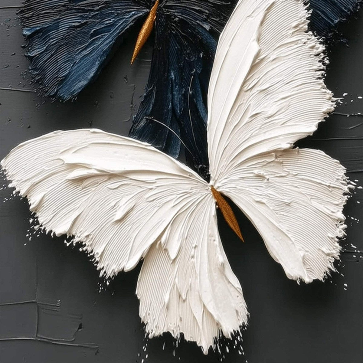 DUALITY: Textured Impasto Black and White Butterfly Painting