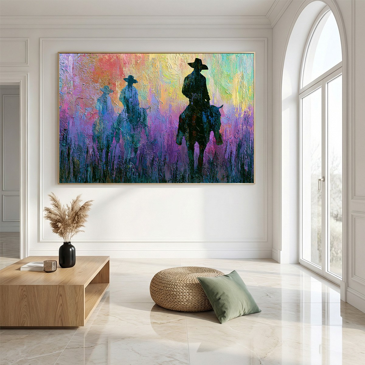 DUSK RIDERS: Colorful Abstract Western Impasto Oil Painting