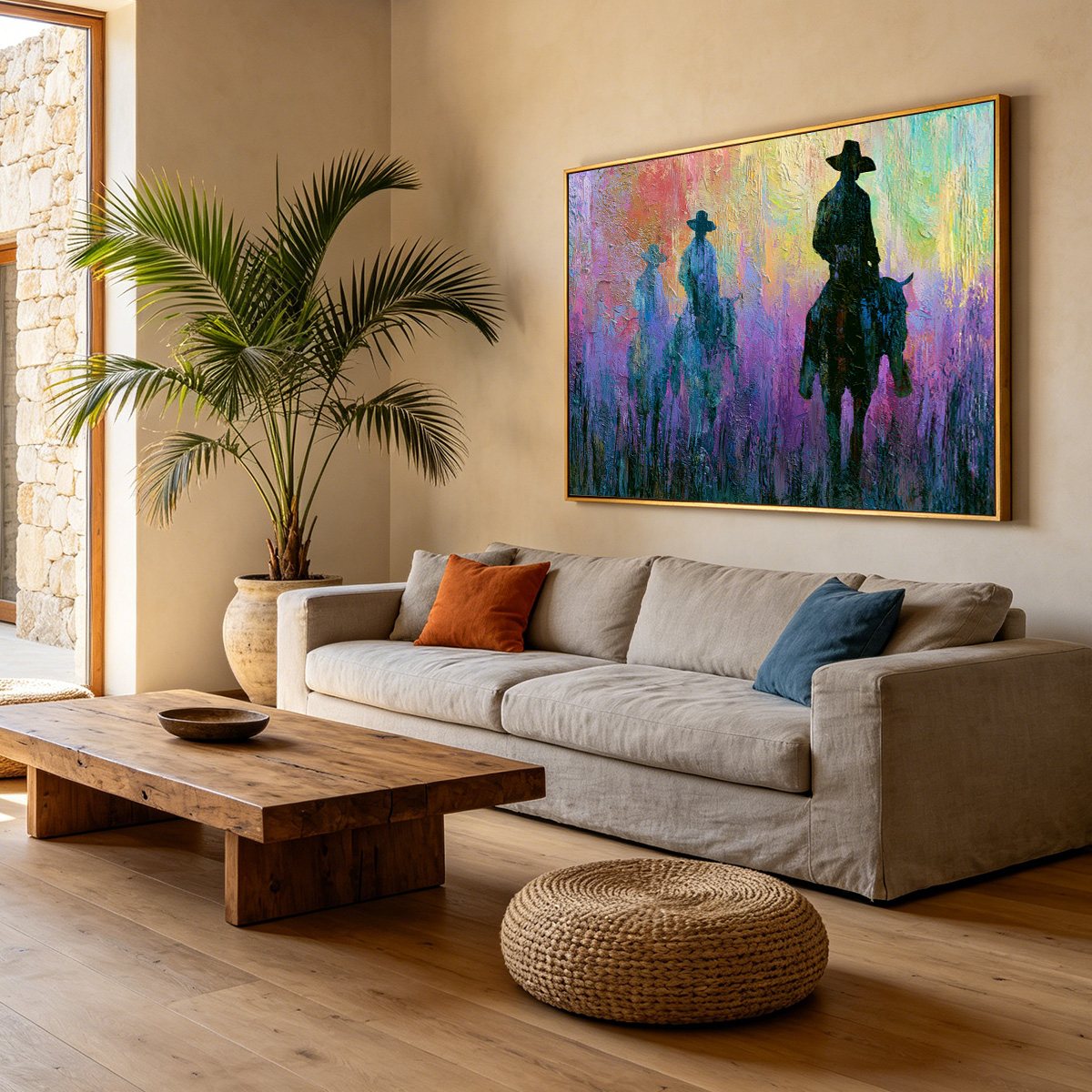DUSK RIDERS: Colorful Abstract Western Impasto Oil Painting