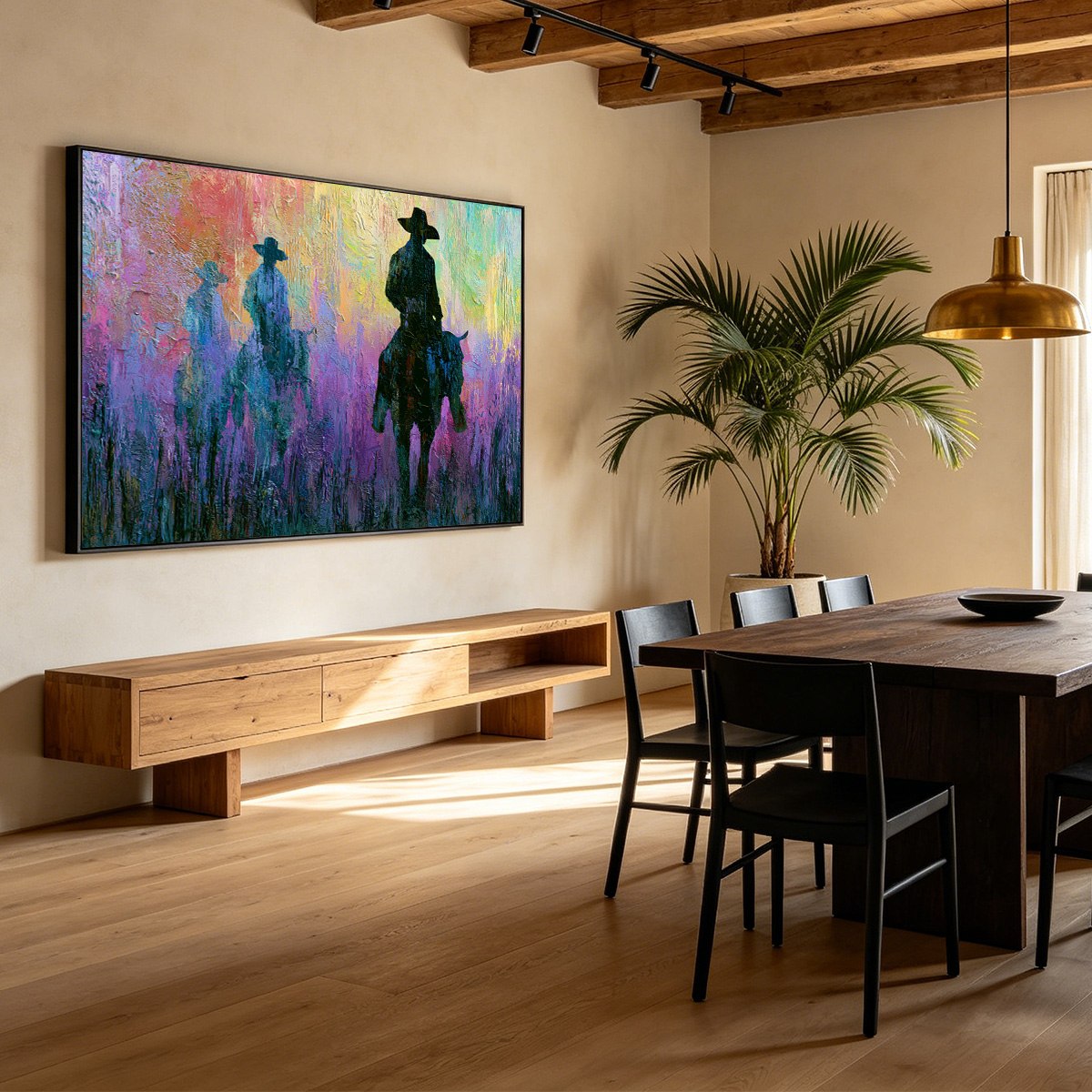 DUSK RIDERS: Colorful Abstract Western Impasto Oil Painting