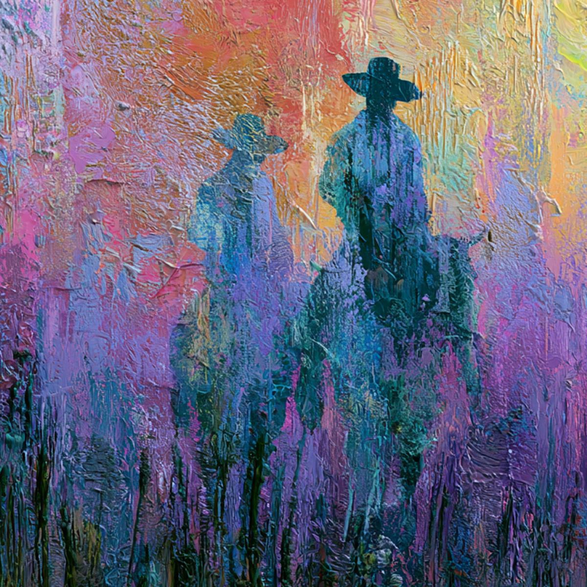 DUSK RIDERS: Colorful Abstract Western Impasto Oil Painting