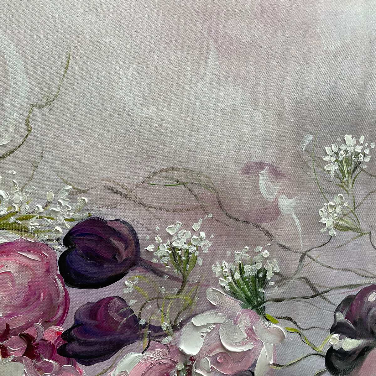 Floral Painting, Panoramic Wall Art, Romantic Decor