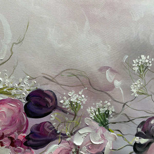 Floral Painting, Panoramic Wall Art, Romantic Decor