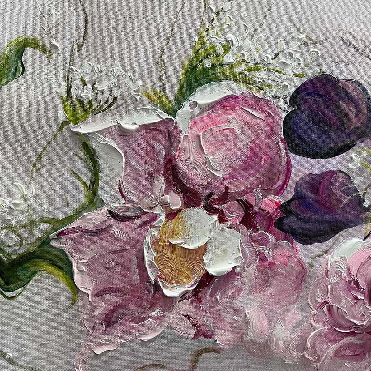 Floral Painting, Panoramic Wall Art, Romantic Decor